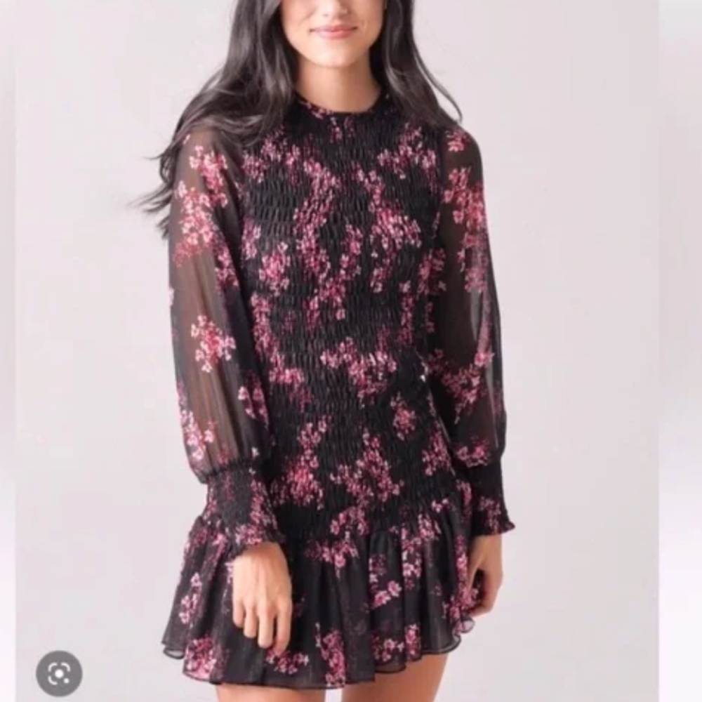 Misa Roisin Smocked Dress Berry Floral Med. CB2103 - Picture 3 of 12